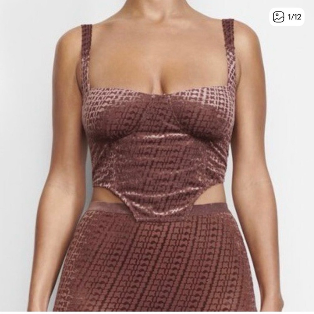 SKIMS Velvet Logo Corset Top - Chestnut - Size 3X